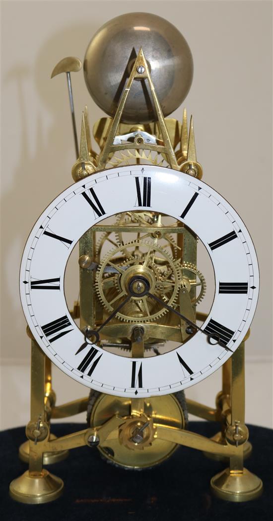A Victorian brass single fusee skeleton clock, 14.5in.